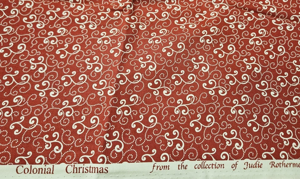 1 YD COLONIAL CHRISTMAS Judie Rothermel - Marcus Fabric Red w Cream Swirls RARE! - Image 1 of 1