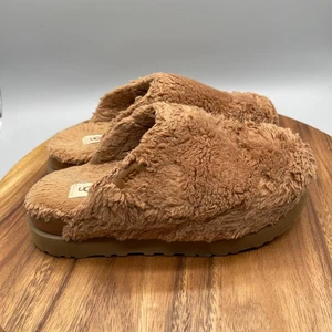 UGG Fuzz Sugar Slide Womens Size 9 Brown Plush Comfort Casual Slip On Slippers - Picture 1 of 8
