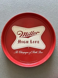 Vintage-Miller High Life Beer-Bar Serving Tray Red Tin- CHAMPANGNE of Beer - 12" - Picture 1 of 4