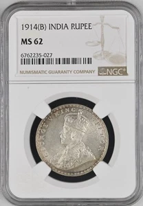 1914 B British India Rupee - NGC MS62 - Picture 1 of 2