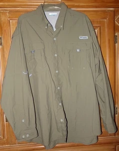 Columbia PFG HERREN GRÖSSE XL KHAKI LANGARM BELÜFTET BUTTON DOWN POLY HEMD - Bild 1 von 2
