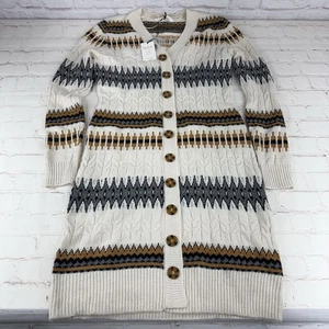Lucky Brand Strickjacke Damen Größe Large Elfenbein Geometrisches Muster Lang Knopf Boho - Bild 1 von 8