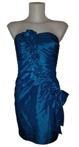 Y2k 90s Blue Metallic Beaded Strapless Coquette Grunge Goth Prom Dress Sz 4 - Picture 1 of 4