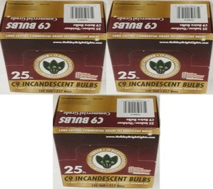 Christmas Green Bulbs C9 Incandescent 25-ct, Holiday Bright BU25C9X3-TGRA 3-PACK - Picture 1 of 2