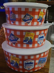 Disney Mickey Mouse Picnic Bowl & Lids Melamine 3 Piece Stacking Bowls Set - Picture 1 of 8