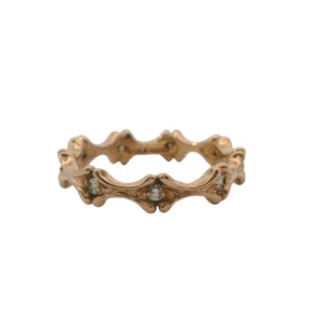 Vintage Leslie Gwenn 18kt Rose Gold Diamond Scalloped Eternity Ring Size 7.5 - Picture 1 of 5