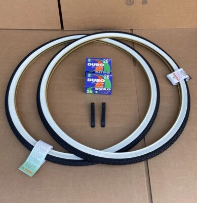 Juego de neumáticos de pared 26 x 1 3/8 para bicicleta negro/blanco + tubos interiores semi lisos DURO Foto 1 de 4