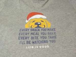 Life Is Good Shirt Womens XXL Gray Long Sleeve Tee Christmas Santa Dog - Picture 1 of 6