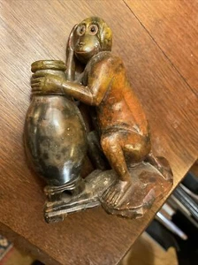 Antike Steinschnitzerei Affe und Gefäß Räuchergefäß Statue - Bild 1 von 11