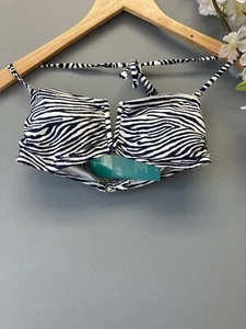 H&M Swimsuit Halter Top Women’s Blue White Bikini Padded Bathing Suit Size 6 [s] - Picture 1 of 8