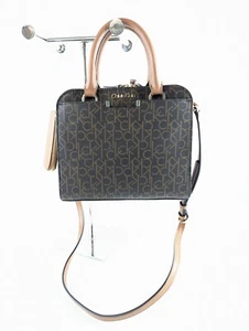CALVIN KLEIN Danica Monogram Print Satchel Bag w/ Wallet Set - Brown & Tan - EUC - Picture 1 of 13