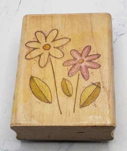 Daisy Duo Flowers Image Tree Wood Mounted Rubber Stamp IT08B - Picture 1 of 7