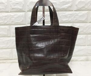 Furla Women's Genuine Leather Tote Bag Black Crocodile Embossed Luxury Brand