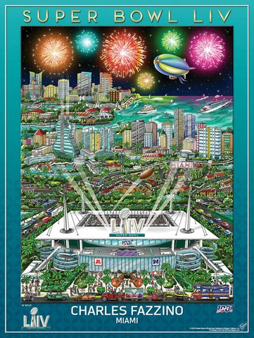 Super Bowl LIV 2020 Official NFL Poster Charles Fazzino Miami New 18" X 24" Cover