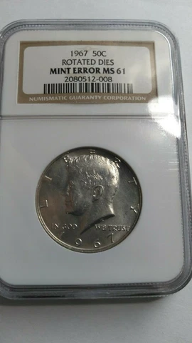 1967 KENNEDY HALF DOLLAR * 170 DEGREE  ROTATED DIE  NGC MS61 * Cover