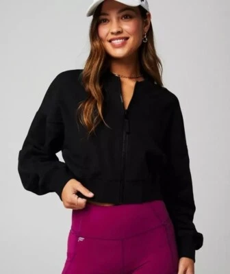 Fabletics Year Round Terry Full Zip Black Bomber Jacket Women's SMALL - Image 1 of 4
