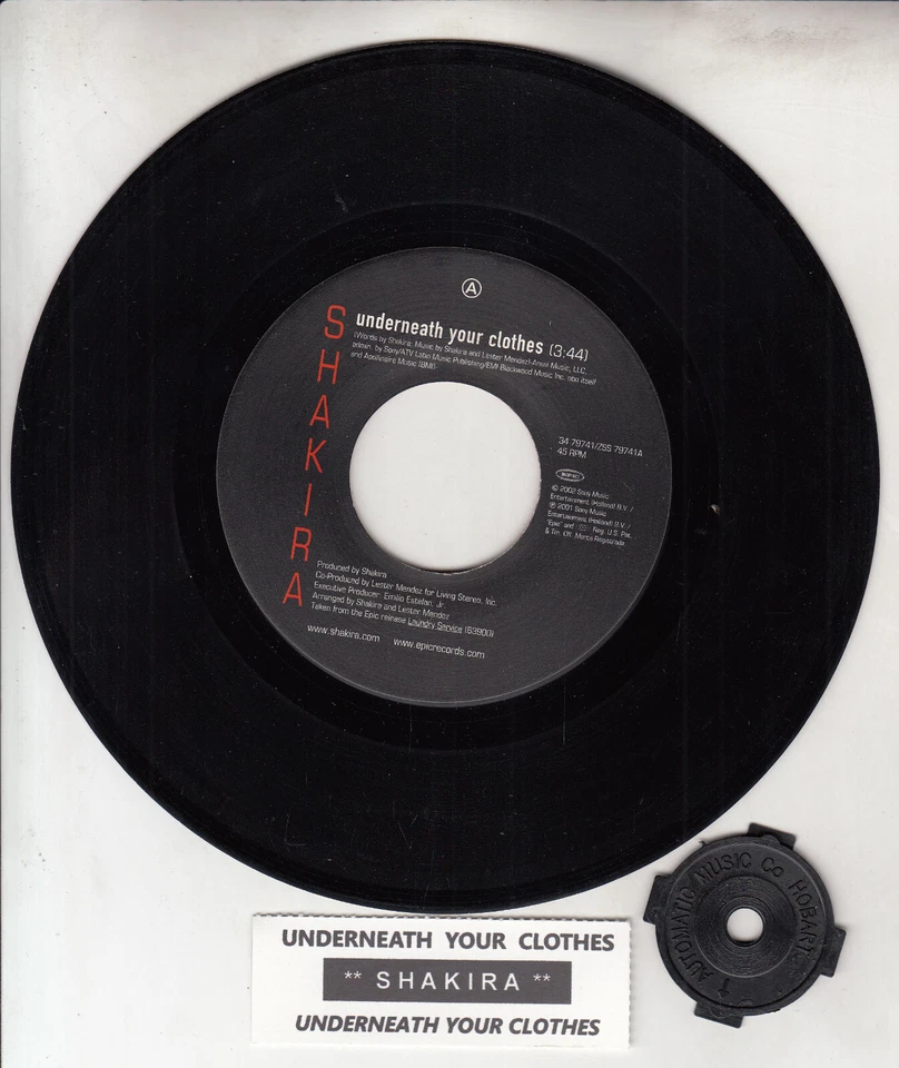 SHAKIRA  Underneath your clothes 7" 45 rpm record + juke box title strip RARE!  - Изображение 1 из 1