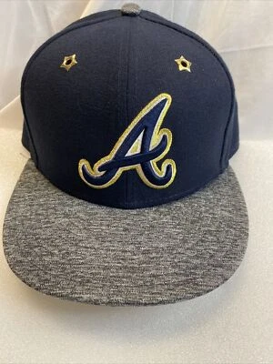 Rare Gold Stars New Era Atlanta Braves Blk/gray 59FIFTY Gold Trim Hat Size 7 1/8 - Image 1 of 4
