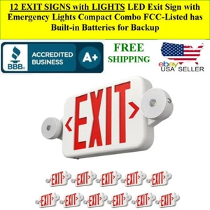 12 UNITS LED Exit Sign Emergency Lights Compact Combo FCC UL, Wall or Ceiling - Picture 1 of 10