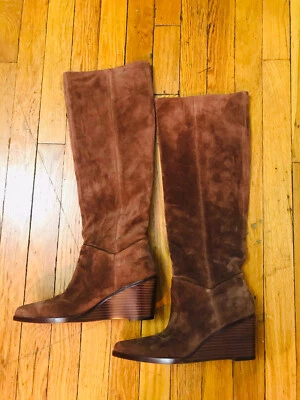 Vince Marlow Botas Altas Hasta la Rodilla Tirar en Cuña Gamuza Oscuro Marrón Nuevas Sin Caja Talla 8 Foto 1 de 4