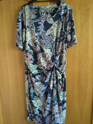 Kleid in 44 von C&A, schwarz / lila / grün / rosa orange, gemustert, Knoten, NEU - Bild 1 von 4