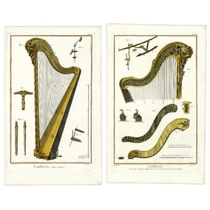 1751 Pair of Large Folio Diderot Encyclopédie Hand-Colored Engravings: Lutherie - Picture 1 of 7