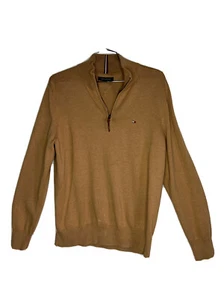 Tommy Hilfiger Brown/Tan Quarter Zip Long Sleeve Pullover Sweater Mens Large - Picture 1 of 7