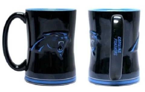 Carolina Panthers Coffee Mug Relief Sculpted Team Color Logo - 14 oz NEW Black Cover