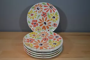 Pier 1 Piatti Fiori Terracotta Arancione Giallo Verde 10,5" Set di 6 - Foto 1 di 7