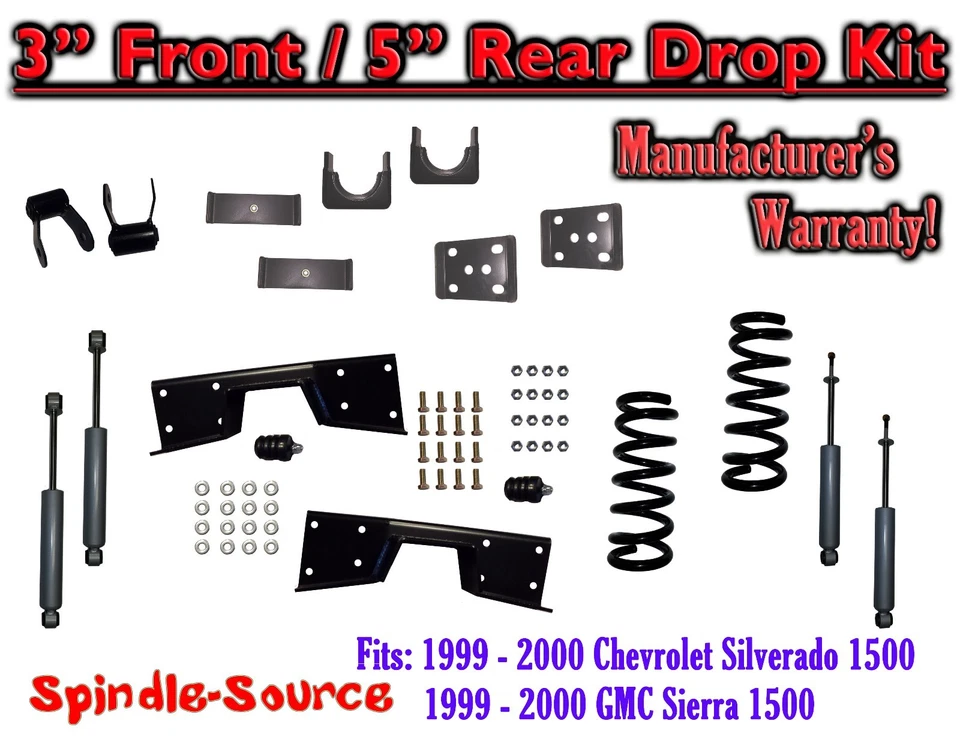 3" / 5" Lower Drop+SHOCKS+C-NOTCH FOR 99 - 00 Chevrolet Silverado GMC Sierra V8 — 第 1/1 张图片
