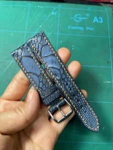 18mm/16mm Padded BLUE Genuine OSTRICH Leg LEATHER SKIN WATCH STRAP BAND - Picture 1 of 19
