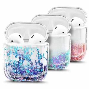 Cute Liquid Glitter Full Case Cover + Keychain Clip For Apple AirPods 1 or 2 - Picture 1 of 9