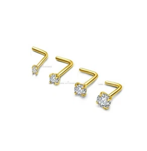 Nose Stud Gold Prong L-Shape Straight Pin Bone 1.5mm 2mm 2.5mm 3mm Piercing - Picture 1 of 6