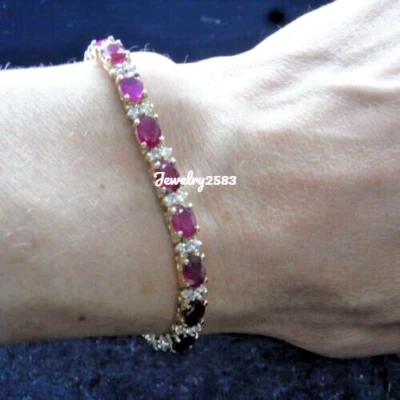 Pulsera de eslabones de tenis para mujer 9,99 quilates ovalada rosa rubí simulado plata 925 REGALO GRATIS Foto 1 de 4