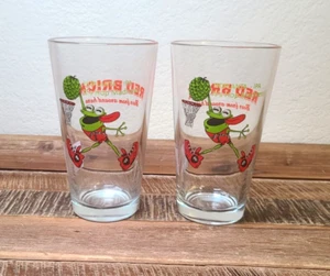 PAR DE VASOS DE PINTA DE VIDRIO ROJO BRICK HOPLANTA HOP MADNESS Atlanta Brewing Company - Imagen 1 de 10