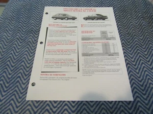 1992 Ford Escort LX Vs Nissan Sentra Xe Dealer Álbum Comparación Folleto Hoja - Imagen 1 de 3