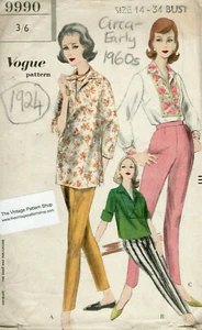 1960s Vintage Vogue Nähen Muster Büste 86.4cm Hemd & Hosen Hose (1924RR) - Bild 1 von 3