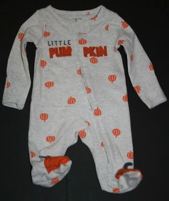 New JOY by Carter's Boys Girls NB Cotton Sleep N Play PJs Zipper Little Pumpkin - Image 1 of 3