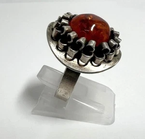 Art Deco Silver Ring with Amber Cognac Size 7 Silver Ring with Amber - Picture 1 of 6