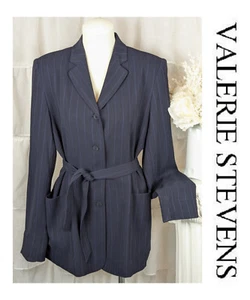 Chaqueta Blazer Valerie Stevens Negra Rayas Cinturón Carrera Oficina Talla 8 - Imagen 1 de 7
