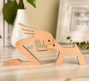 Decoration Home Office Family Puppy Wood Dog Craft Pet Love 1Pc - Picture 1 of 1