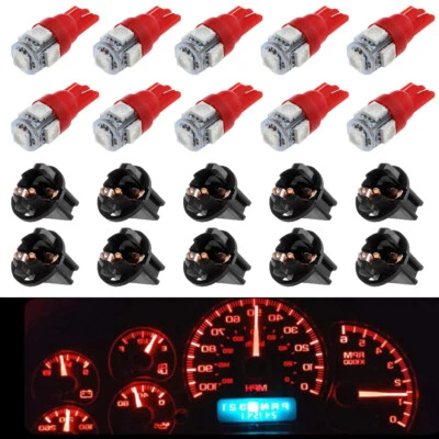 10 x Red For Pontiac 12V LED 168 Wedge Instrument Panel Light Bulbs w/ Socket - Image 1 of 4