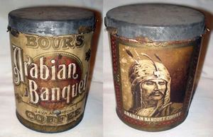 Vintage Advertising Bours Arabian Banquet Java Mocha Coffee Tin Can Paper Label - Picture 1 of 6