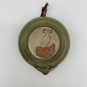 Vintage UCTCI Japan Smiling Girl Bow Face Stoneware Pottery Wall Hanging - Picture 1 of 8