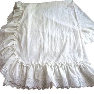 White Curtain Panels Ruffle Lace Edges Set of 2 Cottage Shabby Chic Made In USA - Picture 1 of 16