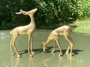 Vintage Pair Brass Deer  Set Reindeer Mid Century
