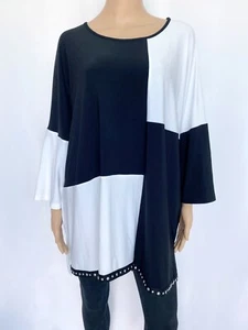 NWT! NEW JOSEPH RIBKOFF Size US 22 2XL UK 24 Black White Studs Top Blouse Tunic - Picture 1 of 10