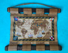 Leather 'Old World' Map, Handmade by Rio de Janeiro Artist, 40cm x 50cm