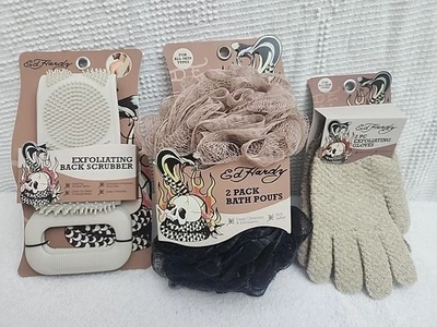 Juego de baño exfoliante Ed Hardy, fregador de espalda, paquete de 2 pufes de baño y paquete de 2 guantes Foto 1 de 4
