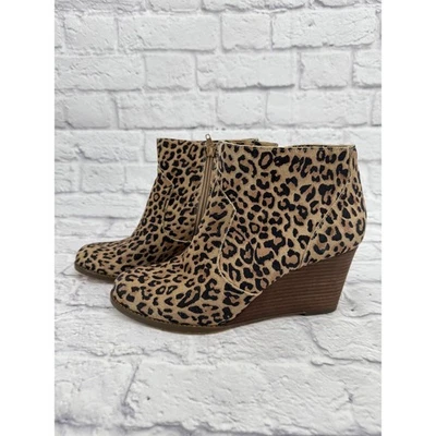 Sole Society Patsy 楔形豹纹踝靴女式 10M 码侧拉链 — 第 1/4 张图片